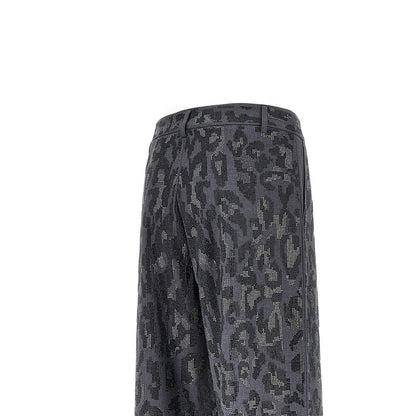 PINKO Strass-embellished leopard wide leg pants
