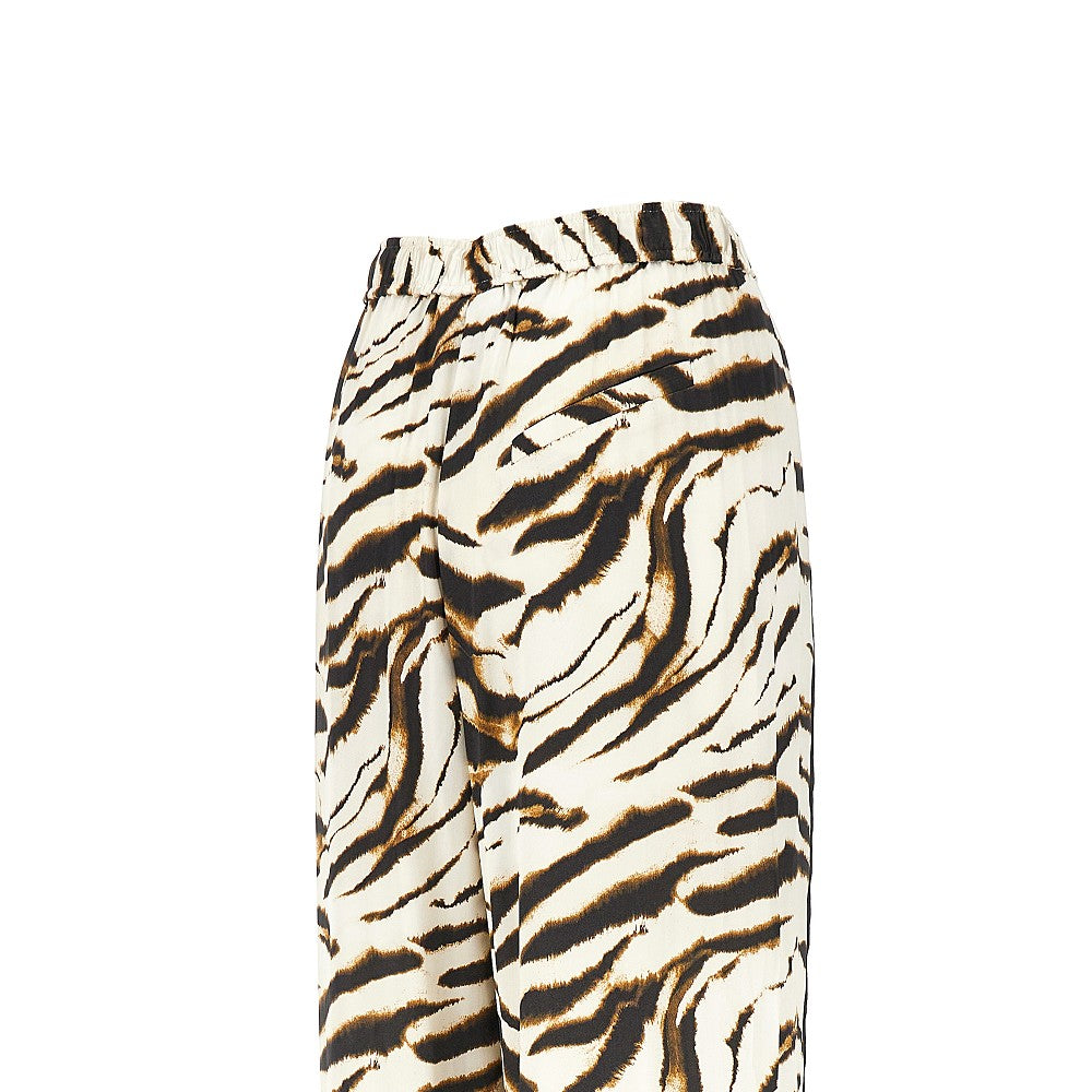 Ganni Satin pants with zebra-striped print