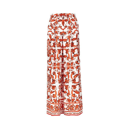 DOLCE&GABBANA Silk pants with Maiolica print