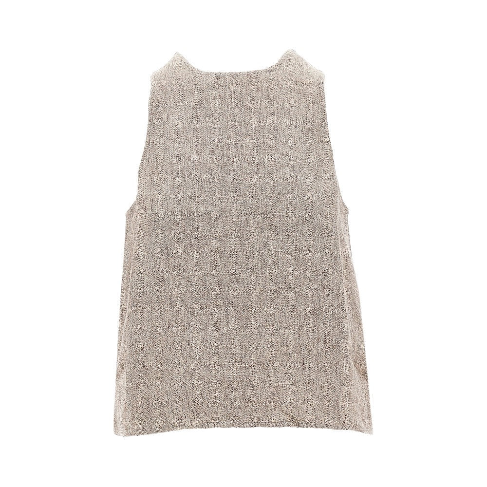 EMPORIO ARMANI Linen top with faux leather detail