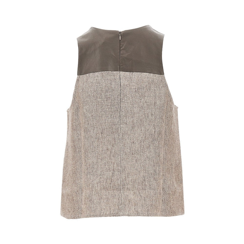 EMPORIO ARMANI Linen top with faux leather detail