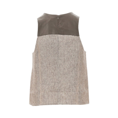 EMPORIO ARMANI Linen top with faux leather detail