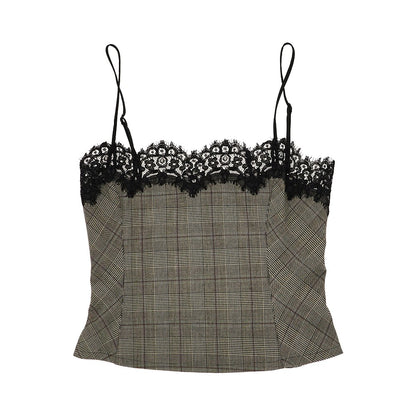 PINKO Prince of Wales top with lace trim