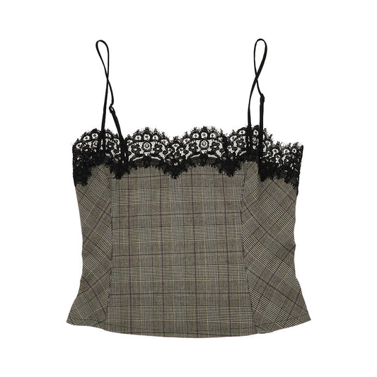 PINKO Prince of Wales top with lace trim