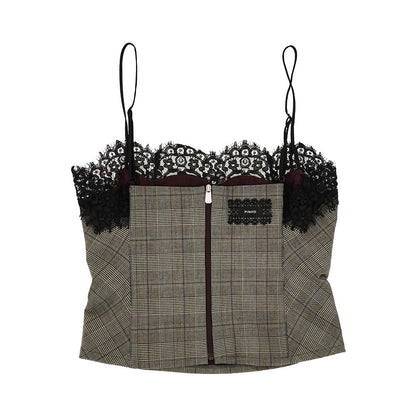 PINKO Prince of Wales top with lace trim