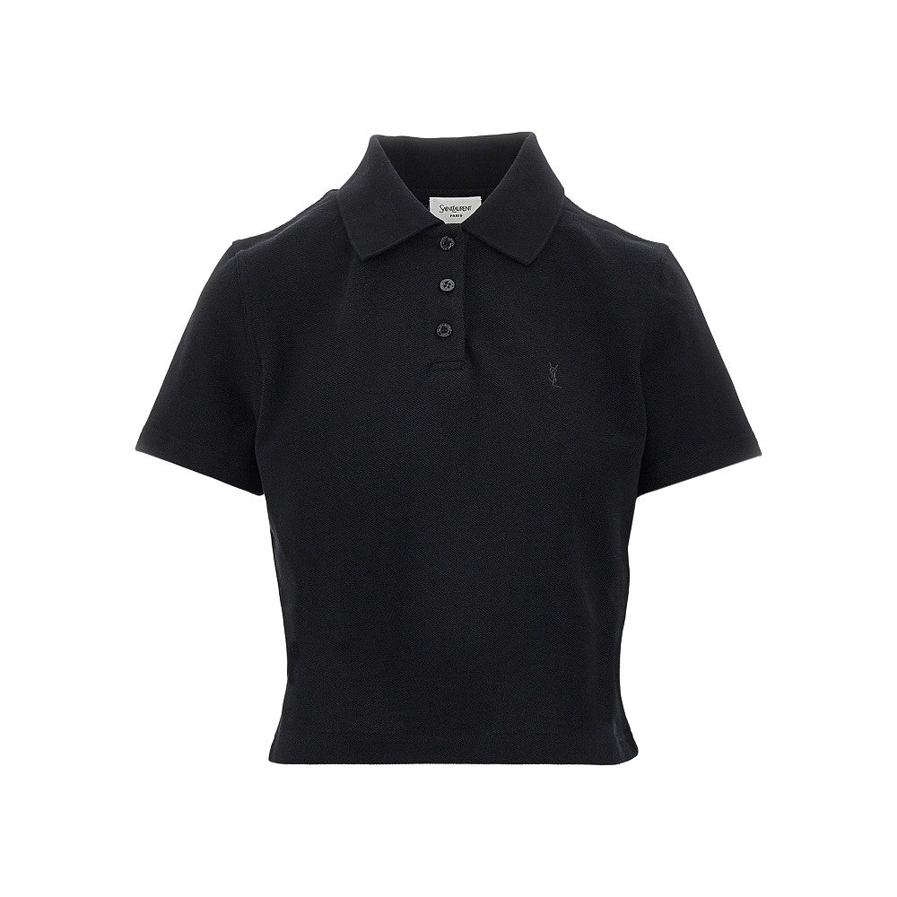 SAINT LAURENT Cassandre embroidery cropped polo shirt