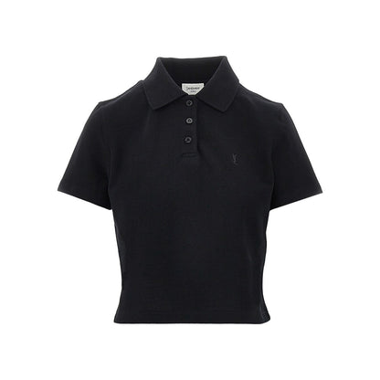 SAINT LAURENT Cassandre embroidery cropped polo shirt