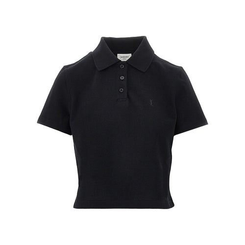 SAINT LAURENT Cassandre embroidery cropped polo shirt