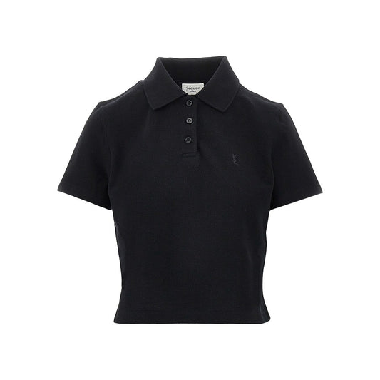 SAINT LAURENT Cassandre embroidery cropped polo shirt