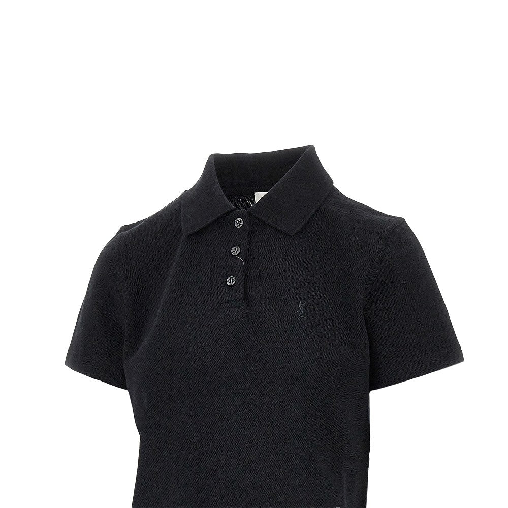 SAINT LAURENT Cassandre embroidery cropped polo shirt