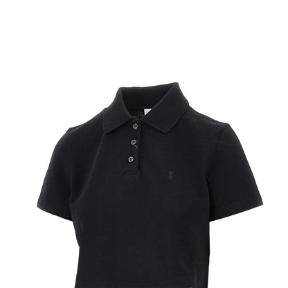 SAINT LAURENT Cassandre embroidery cropped polo shirt