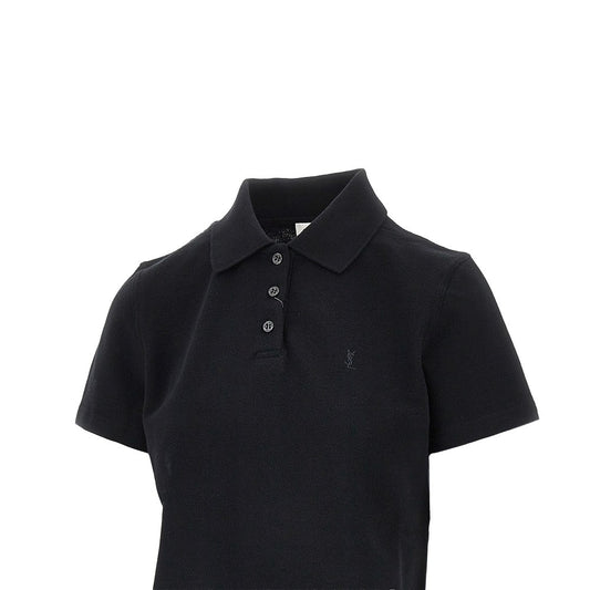 SAINT LAURENT Cassandre embroidery cropped polo shirt