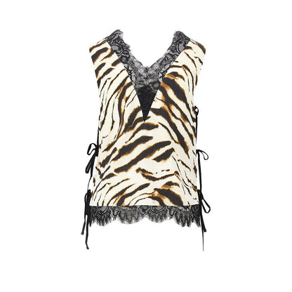 Ganni Satin top with zebra-striped print