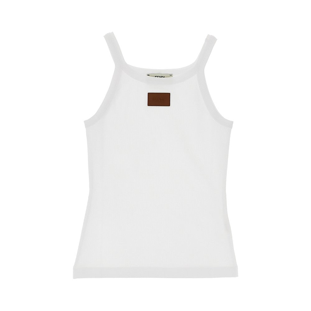 FENDI Ribbed tank top with leather patch
