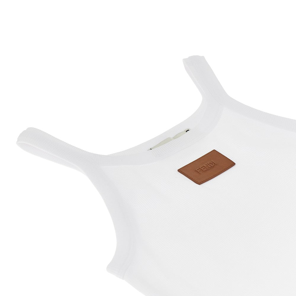 FENDI Ribbed tank top with leather patch