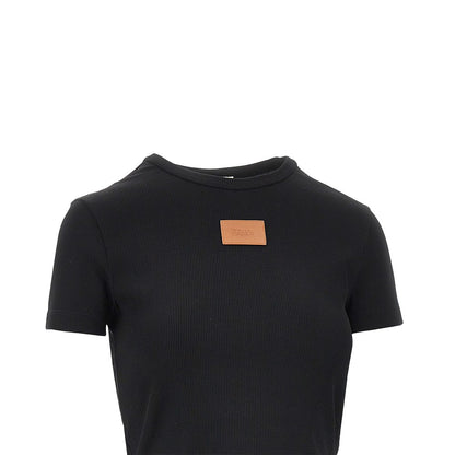 FENDI Cropped T-shirt with leather logo patch