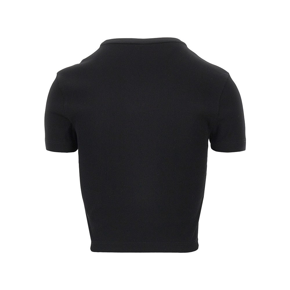 FENDI Cropped T-shirt with leather logo patch