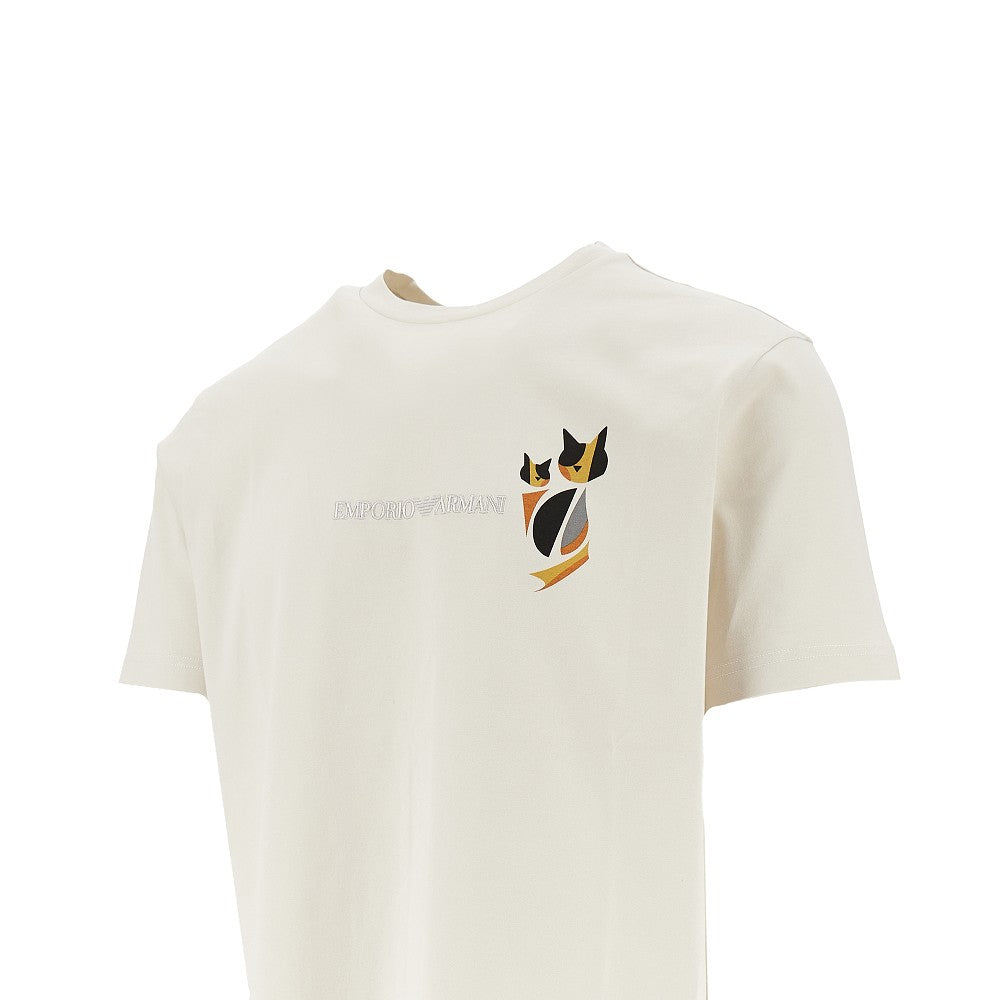 EMPORIO ARMANI Après cats and logo embroidery print T-shirt