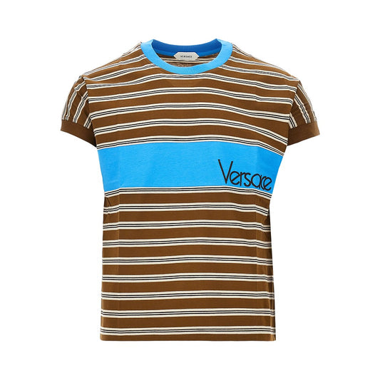 VERSACE Cotton T-shirt with logo embroidery