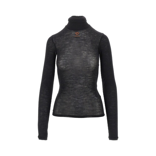 VERSACE Ribbed wool turtleneck top