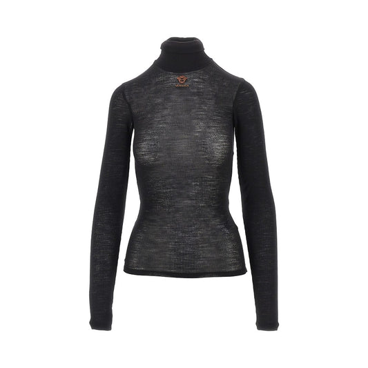 VERSACE Ribbed wool turtleneck top