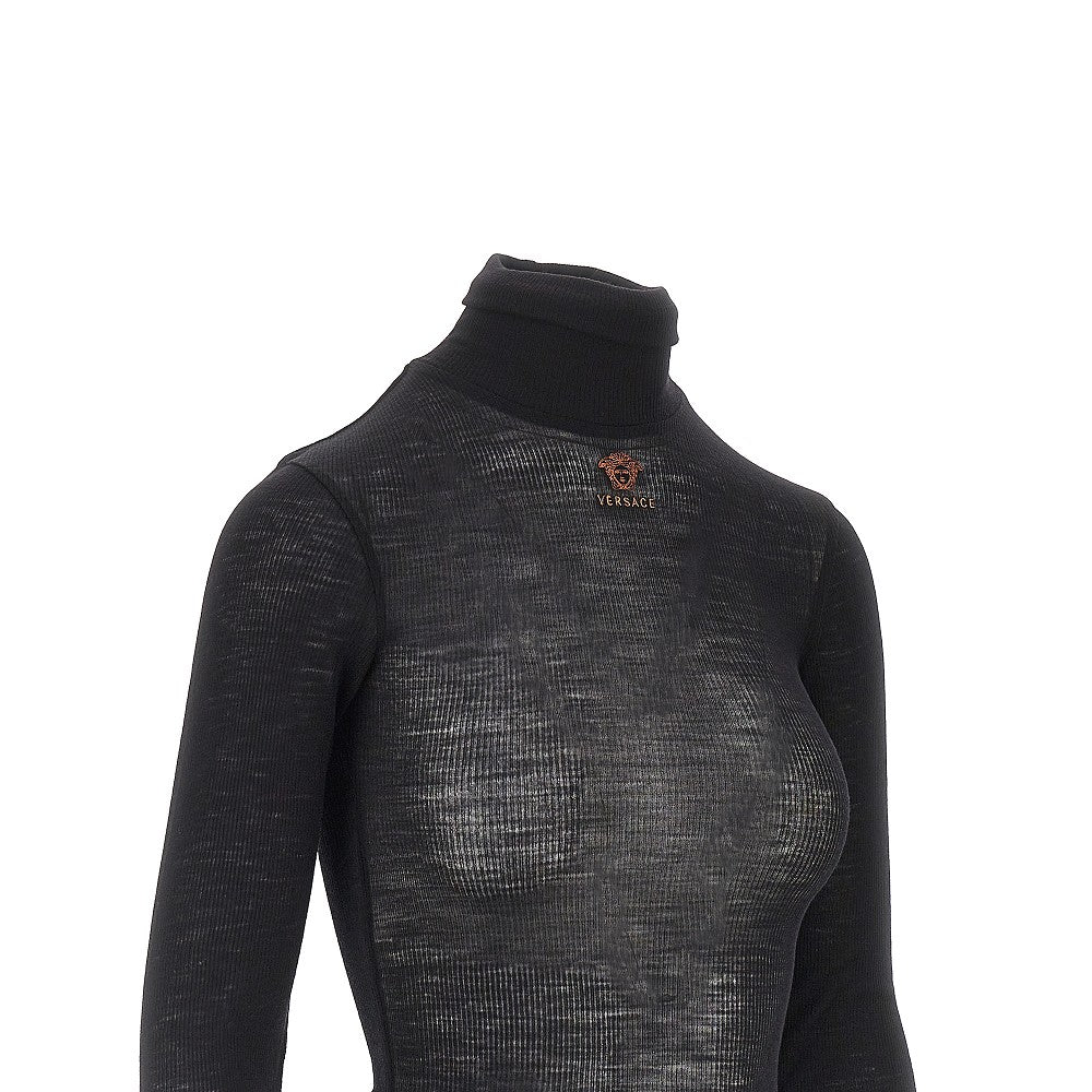 VERSACE Ribbed wool turtleneck top