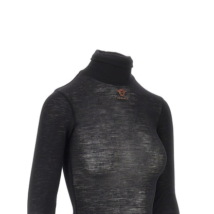 VERSACE Ribbed wool turtleneck top
