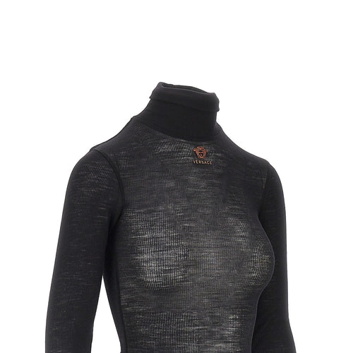 VERSACE Ribbed wool turtleneck top