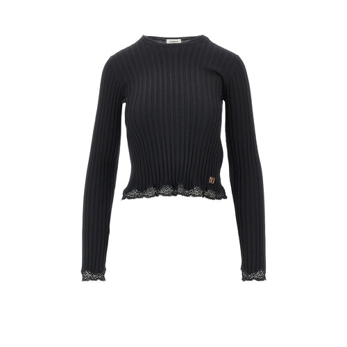 Saint Laurent Ribbed knit top with lace hem
