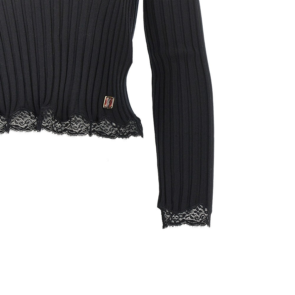 Saint Laurent Ribbed knit top with lace hem