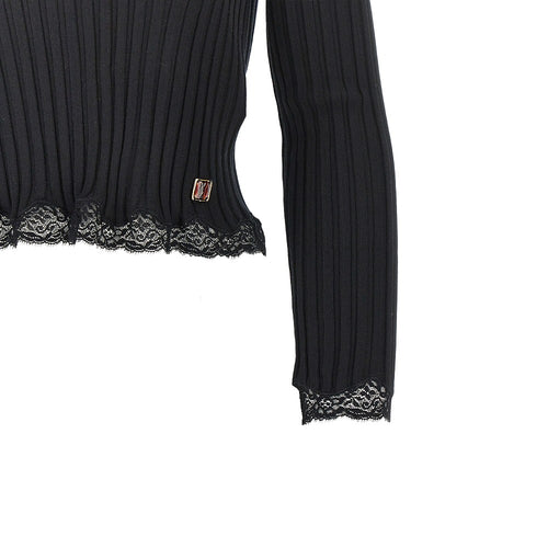 Saint Laurent Ribbed knit top with lace hem