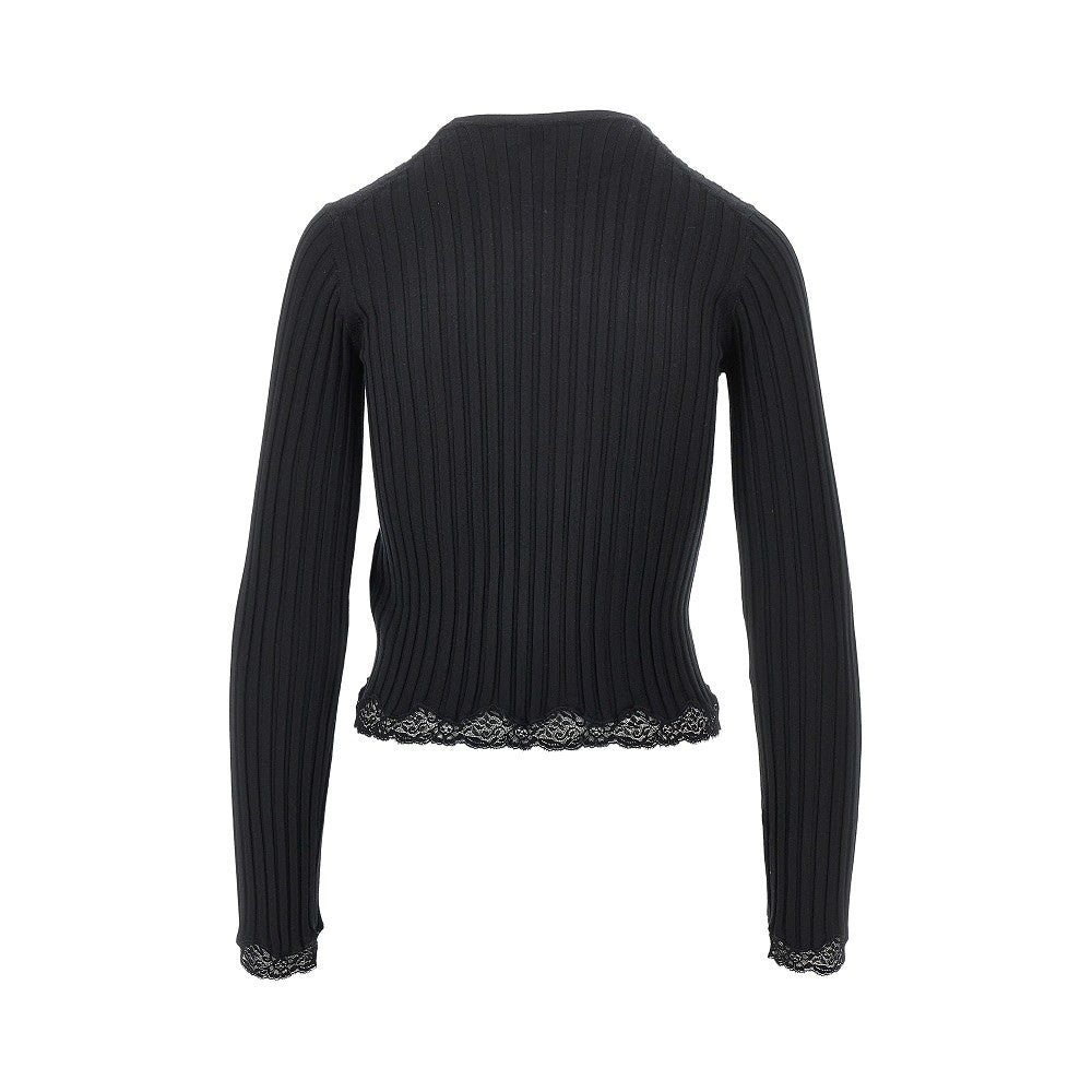Saint Laurent Ribbed knit top with lace hem