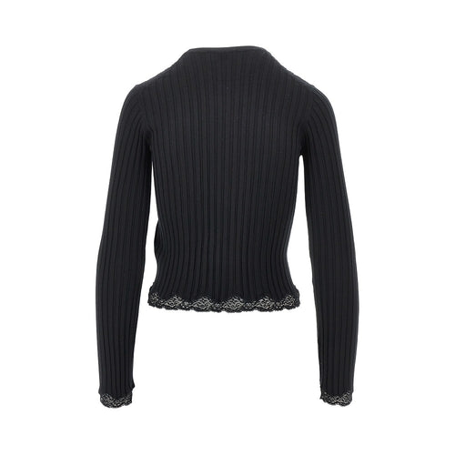 Saint Laurent Ribbed knit top with lace hem