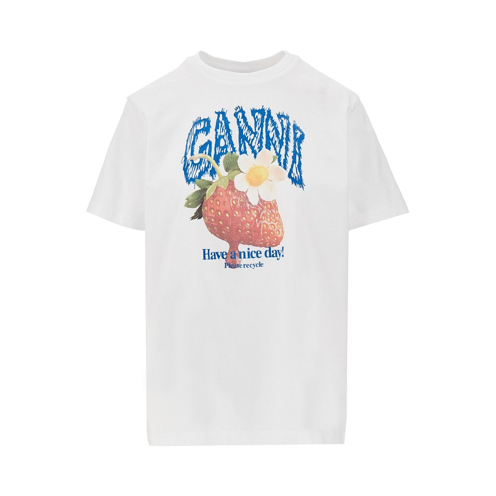 Ganni Cotton T-shirt with 'Strawberry' print