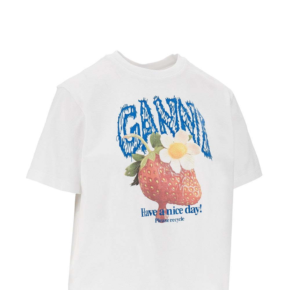 Ganni Cotton T-shirt with 'Strawberry' print