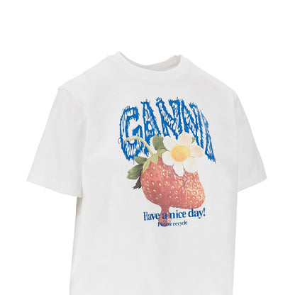 Ganni Cotton T-shirt with 'Strawberry' print