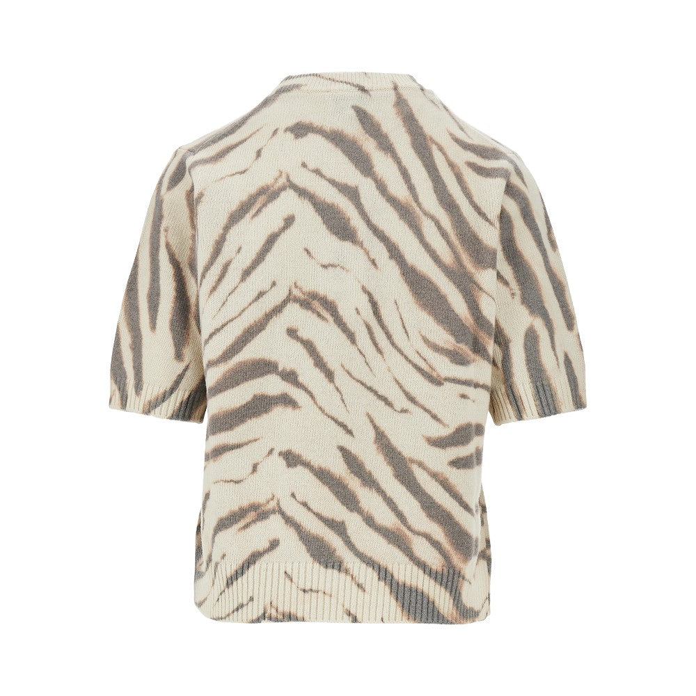 Ganni Knitted top with zebra-striped motif