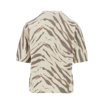 Ganni Knitted top with zebra-striped motif