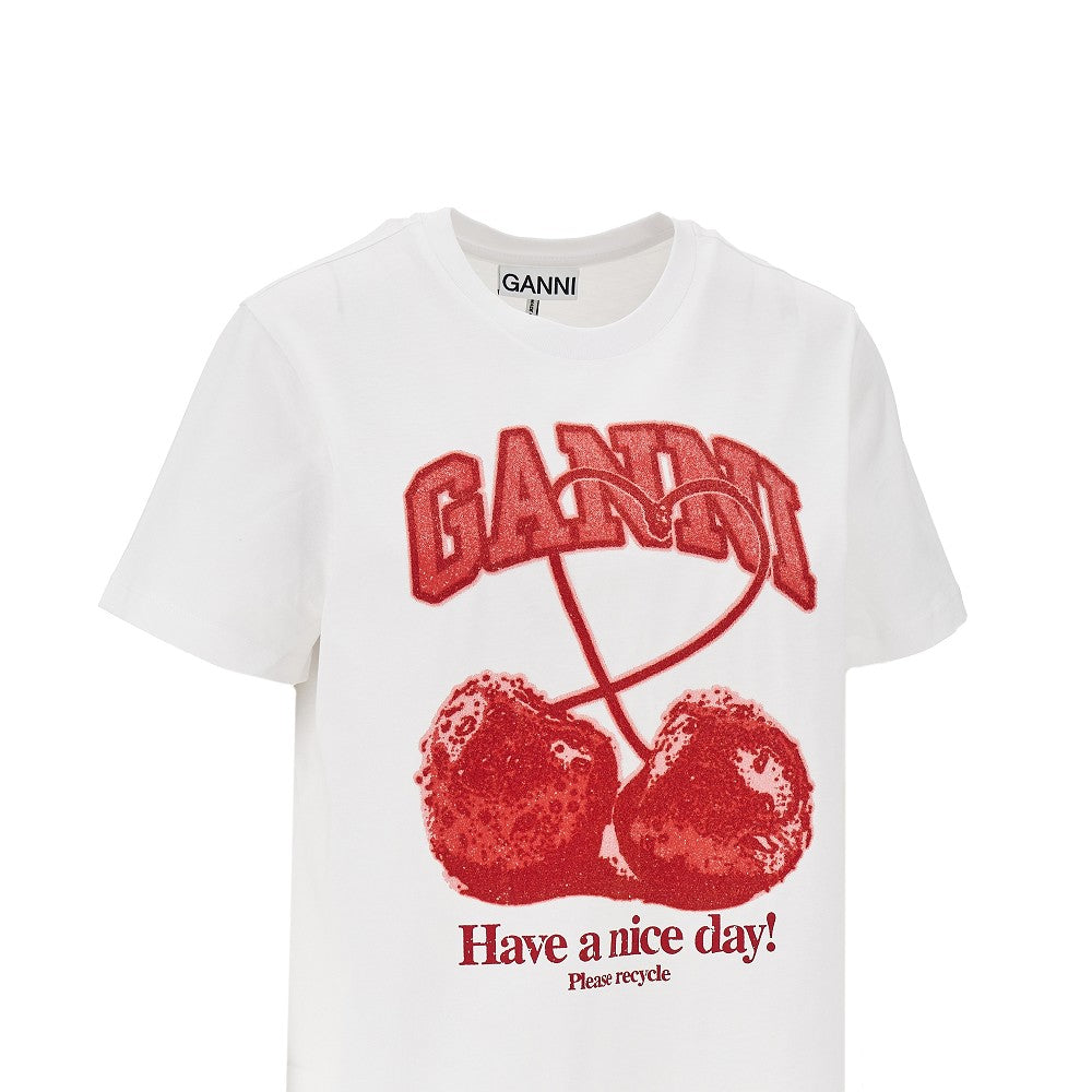 Ganni Cotton T-shirt with 'Cherry' print