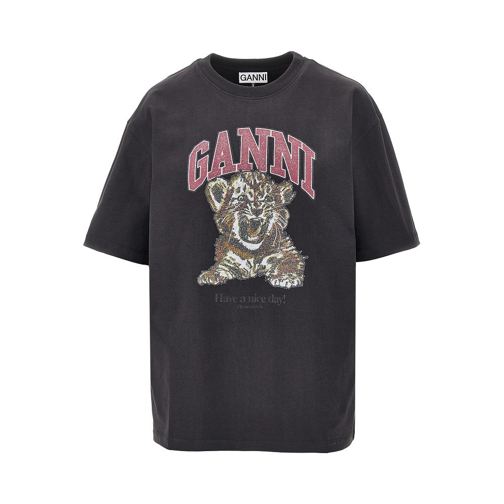 Ganni Cotton T-shirt with 'Tiger' print