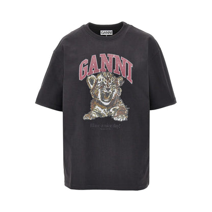 Ganni Cotton T-shirt with 'Tiger' print