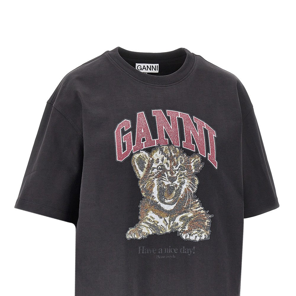 Ganni Cotton T-shirt with 'Tiger' print