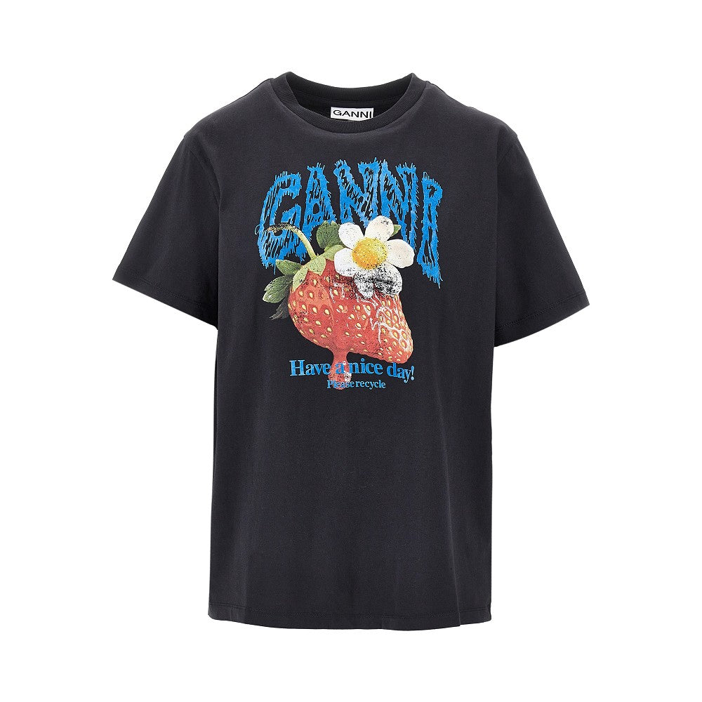 Ganni Cotton T-shirt with 'Strawberry' print