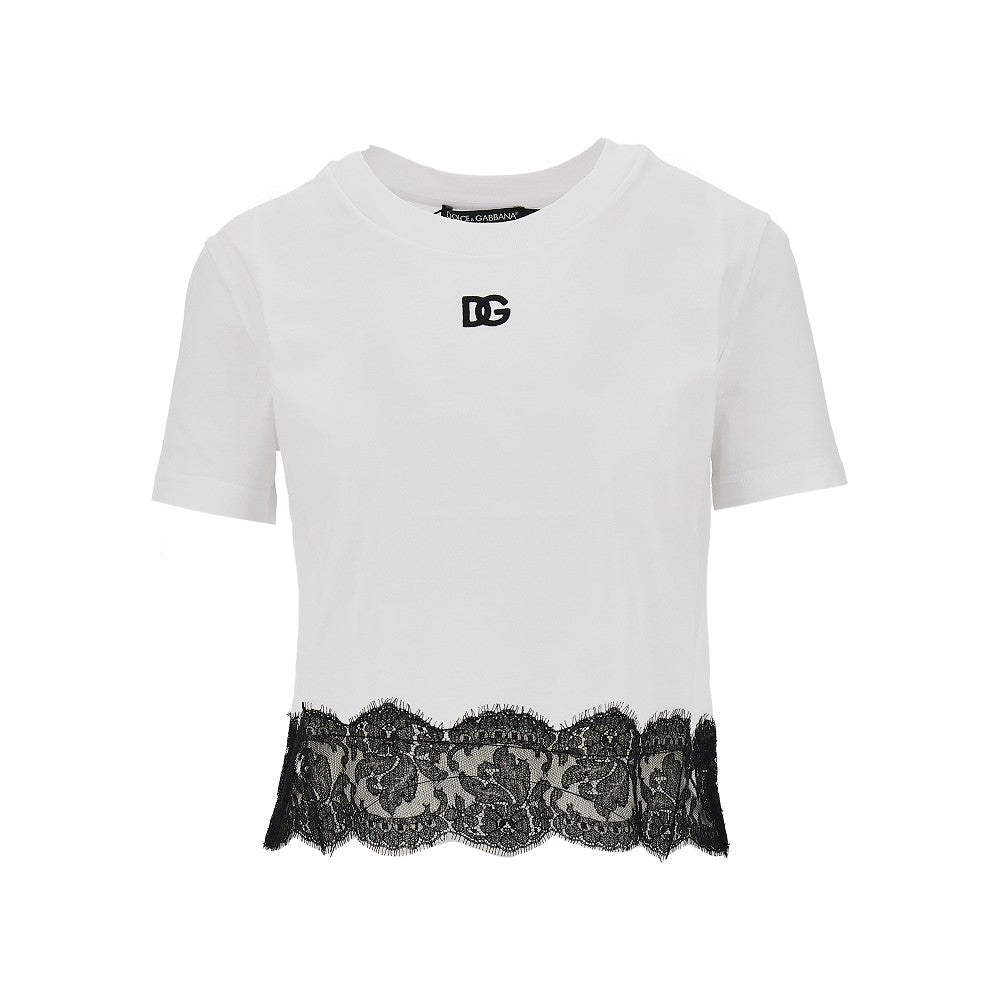 DOLCE&GABBANA Cropped T-shirt with lace trimming