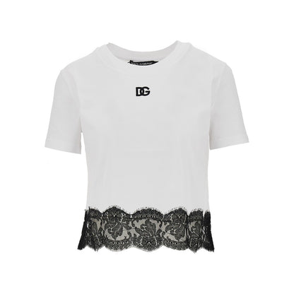 DOLCE&GABBANA Cropped T-shirt with lace trimming