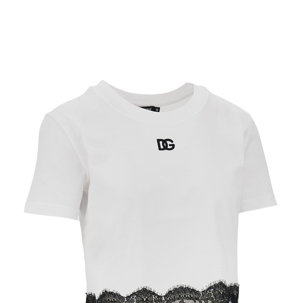 DOLCE&GABBANA Cropped T-shirt with lace trimming