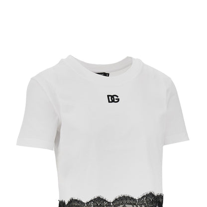 DOLCE&GABBANA Cropped T-shirt with lace trimming