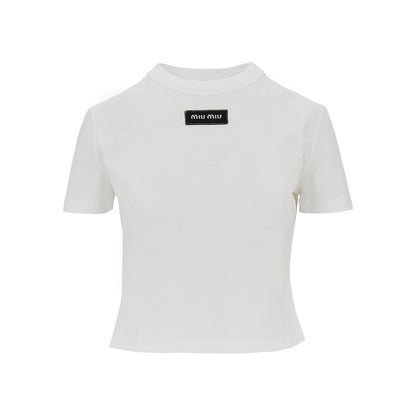 MIU MIU Logo patch cropped T-shirt