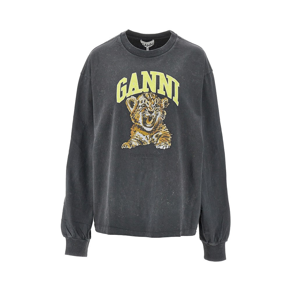 Ganni Cotton T-shirt with 'Tiger' print