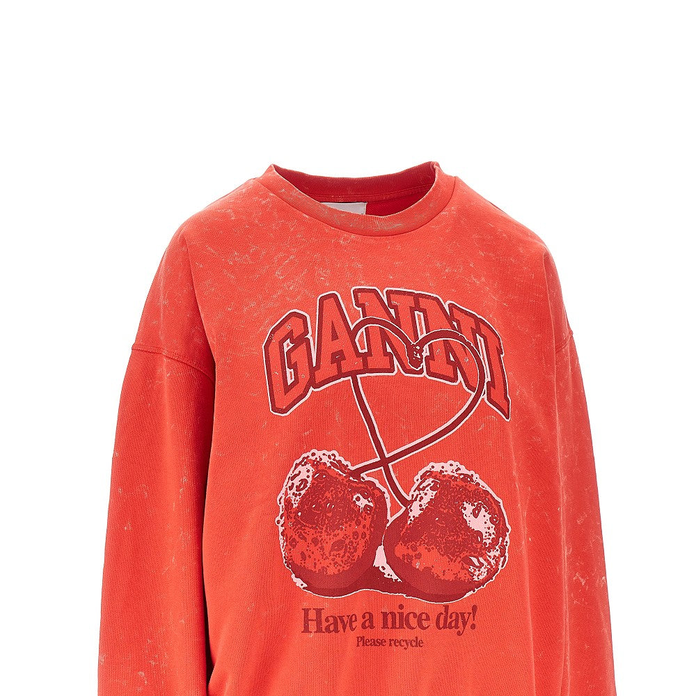 Ganni Cotton sweatshirt with 'Cherry' print